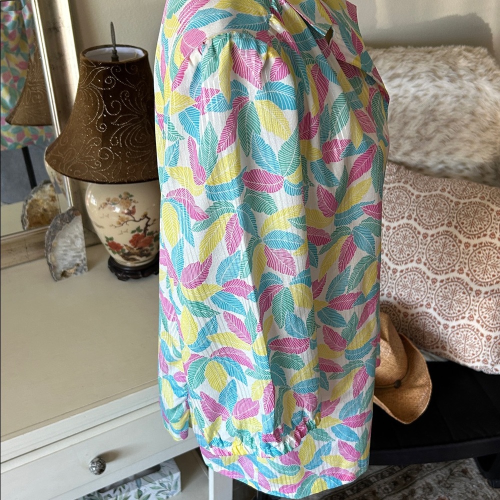 Frayne Vtg white, tropical leaf granny button-down shirt, USA made XL - Picture 7 of 13